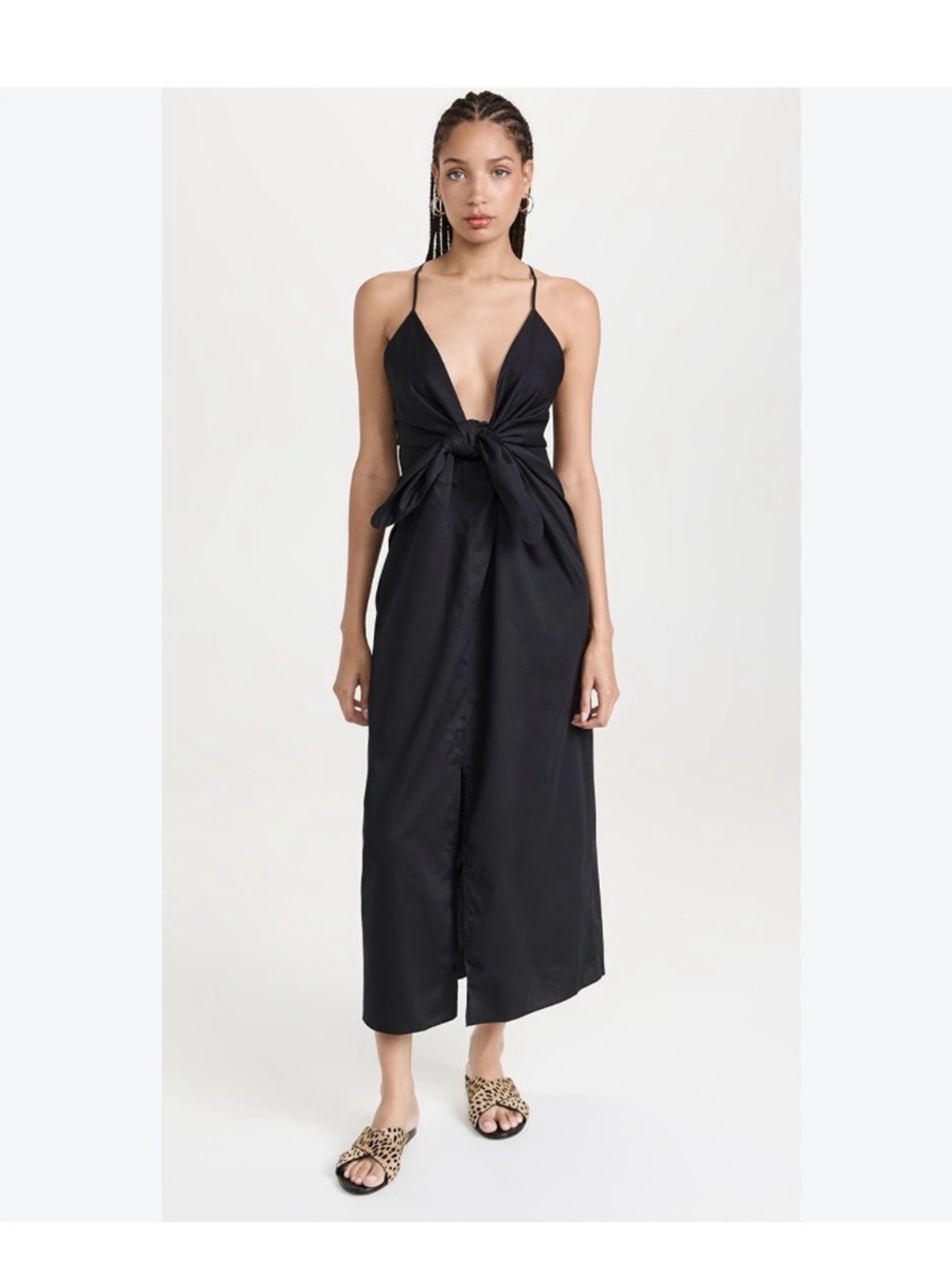 Mara Hoffman Lolita Maxi Dress Plunging V Neck Front Tie Sz S